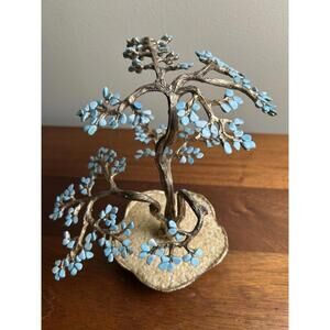 Vintage Swoboda gold plated gemstone bonsai tree with turquoise leaves